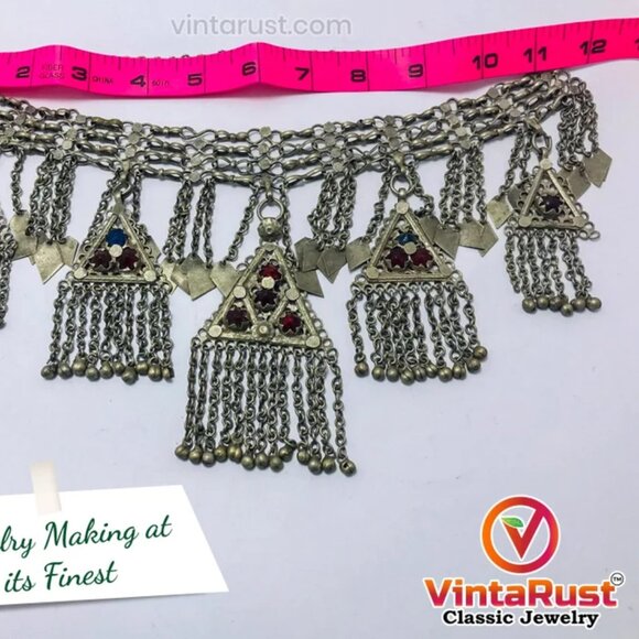 Silver Kuchi Vintage five Dangling Pendants Necklace, Nomadic Gypsy - Picture 9 of 10